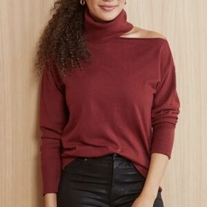 525 America New Burgundy Collarbone Cut-out Turtleneck Sweater SZ Small